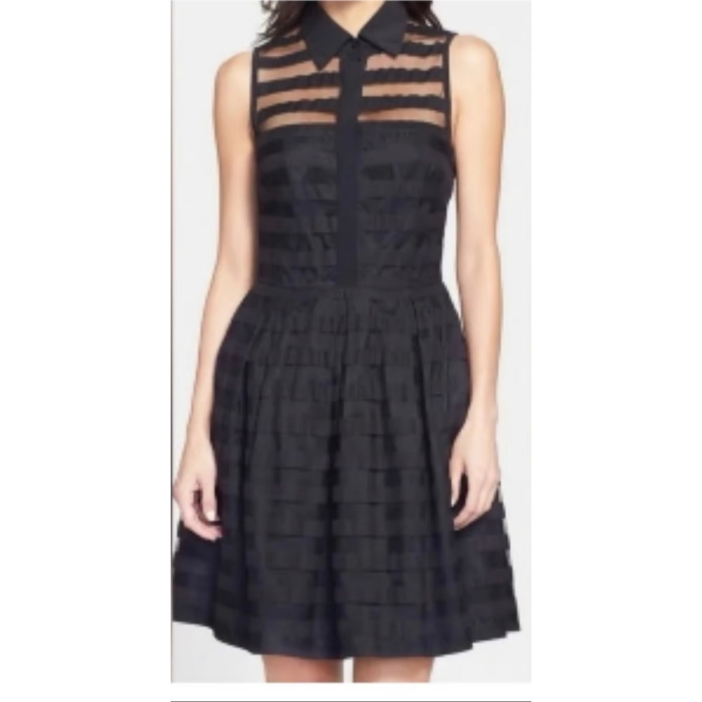 Trina Turk Black Sleeveless Sheer Panel Fit & Flare‎ Dress Size 4